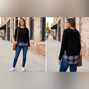 Generation Love Black Top with Plaid Detail